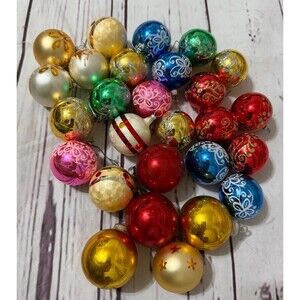 Vintage Christmas Ornaments Box Of 27 Glitter Adler Shiny Brite